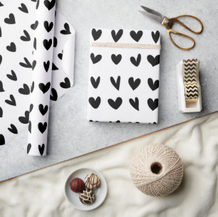 Svartvit Heart Mönster Wrapping Papper Presentpapper