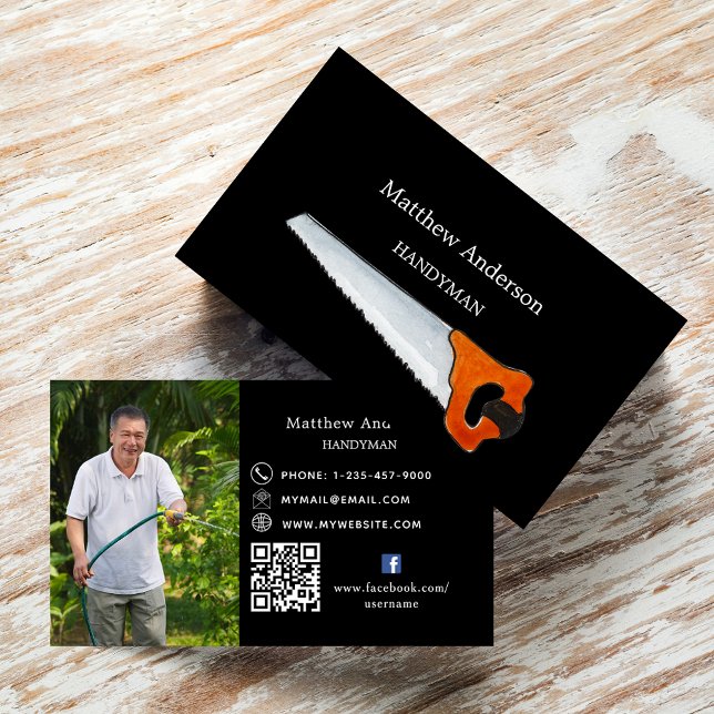 Svartvit hemreparerar handyman för bild QR-kod Visitkort (Skapare uppladdad)