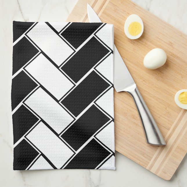 Svartvit Herringbone Kökshandduk (Vikt i Fjärdedel)