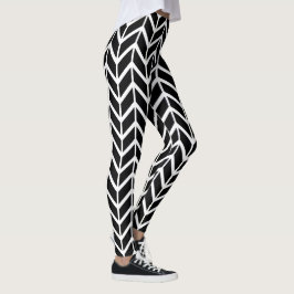 Svartvit Herringbone Mönster Chic jul Leggings