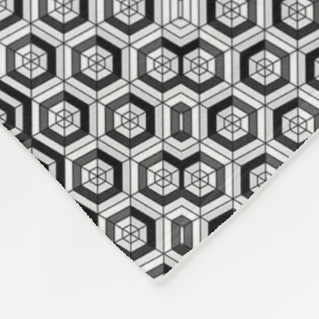 Svartvit hexagonalt gitterfilt fleecefilt (Hörn)