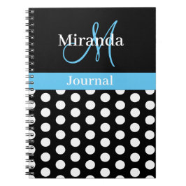 Svartvit Himlar Blue Monogram Script Polka dots Anteckningsbok