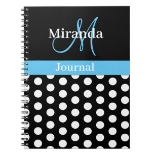 Svartvit Himlar Blue Monogram Script Polka dots Anteckningsbok