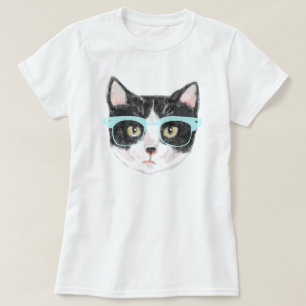 (Svartvit) Hipsterkatt, Tee Shirt