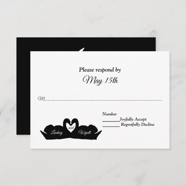 Svartvit hjärta och Svanar Bröllop OSA (Fram/baksida)