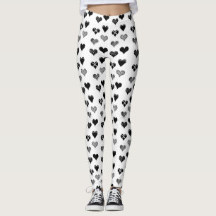 Svartvit hjärtan teckning - Enkel mångfald Leggings