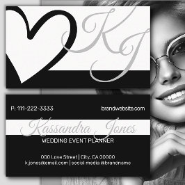 Svartvit hjärtform Kalligrafi monogram Visitkort