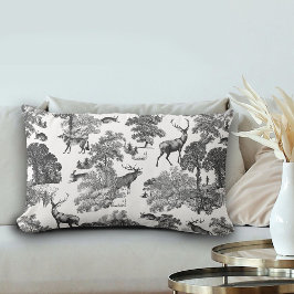 Svartvit Hjort med elegant Vintage Reversibel Lumbarkudde