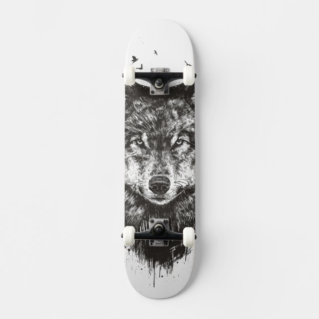 (Svartvit) hjortvarg, Mini Skateboard Bräda 18,5 Cm (Framsida)