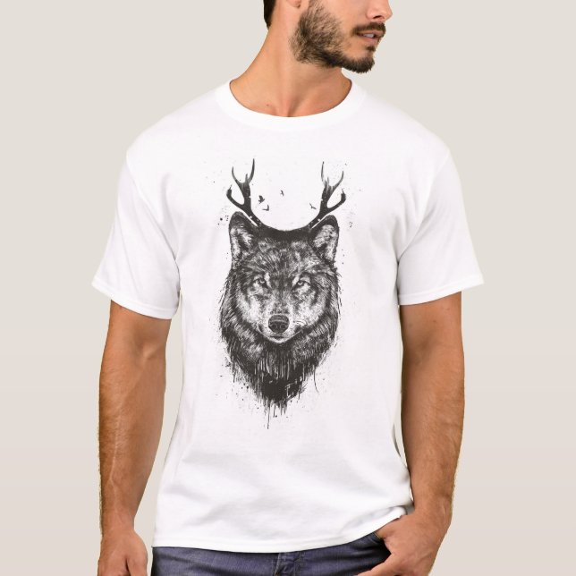 (Svartvit) hjortvarg, Tee Shirt (Framsida)