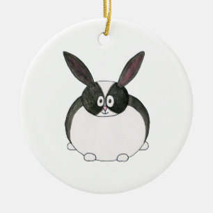 Svartvit holländsk Rabbit. Julgransprydnad Keramik