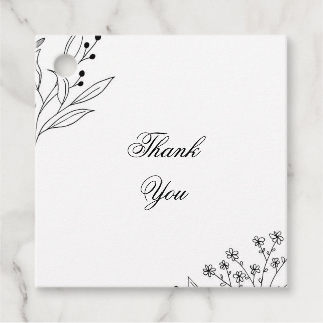 Svartvit hörn Blommigt Boho Bröllop Gåvor Etiketter (Framsida)