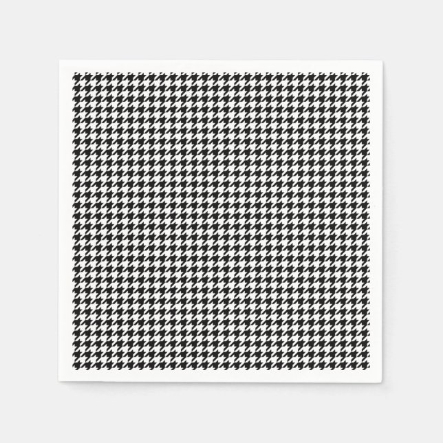 Svartvit Houndstooth Helgdag Papper Napkins Pappersservett (Framsidan)