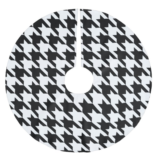 svartvit houndstooth julgransmatta borstad polyester (Framsidan)