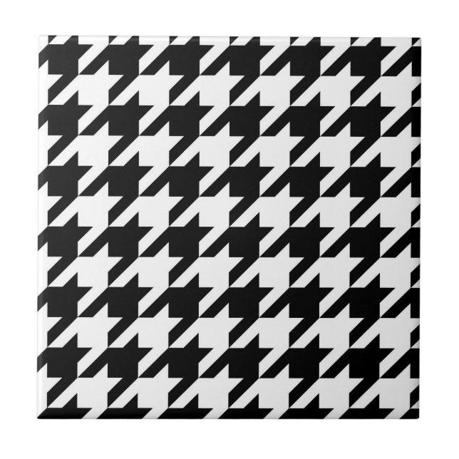 Svartvit Houndstooth Kakelplatta (Framsidan)