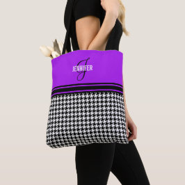 Svartvit Houndstooth lila namn monogram Tygkasse