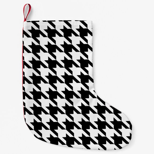 svartvit houndstooth liten julstrumpa (Framsidan)