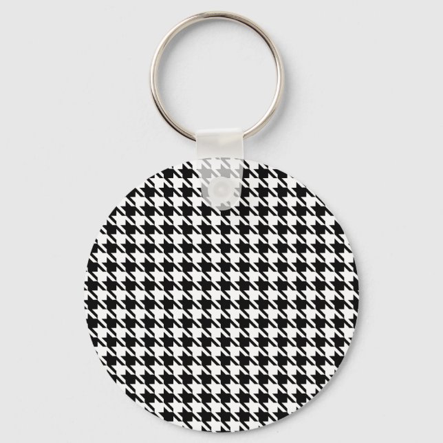 Svartvit Houndstooth Nyckelring (Framsida)
