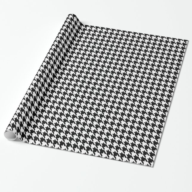 Svartvit Houndstooth Presentpapper (Utrullad)