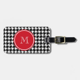 Svartvit Houndstooth röd Monogram Bagagebricka