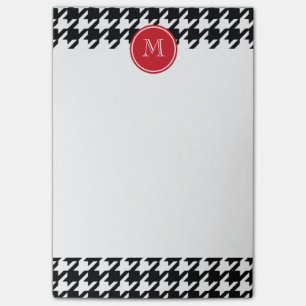 Svartvit Houndstooth röd Monogram Post-it Block