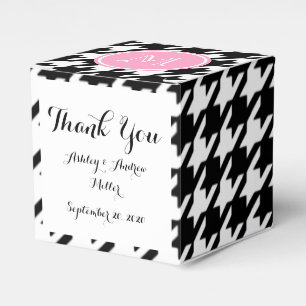 Svartvit Houndstooth Rosa Monogram Presentaskar