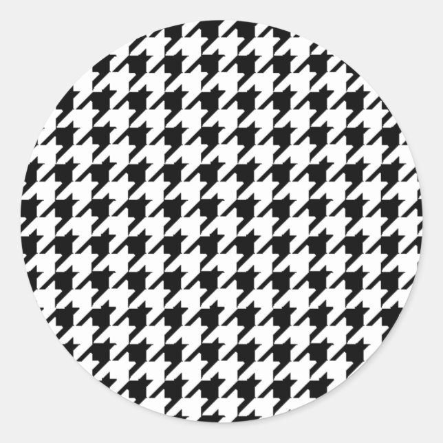 Svartvit Houndstooth Runt Klistermärke (Framsida)
