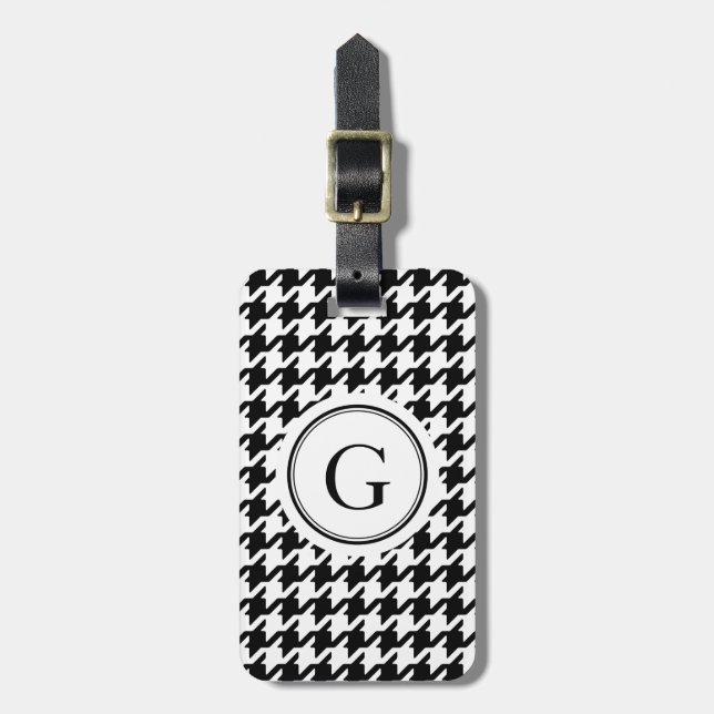 Svartvit houndstoothmonogram för klassiker bagagebricka (Vertikal Framsida)