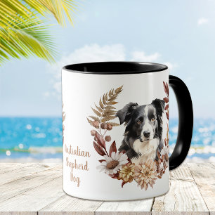 Svartvit Hund Australian shepherd höstkrans Mugg