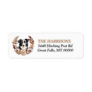 Svartvit Hund Australian shepherd höstkrans Returadress Etikett