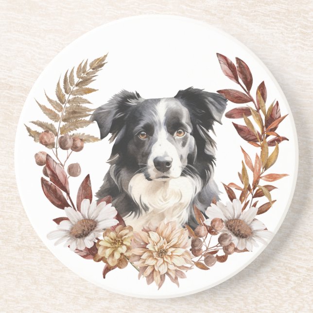 Svartvit Hund Australian shepherd höstkrans Underlägg (Framsidan)