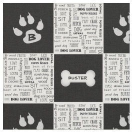 Svartvit Hund Bone | Namn och Monogram Tyg