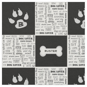 Svartvit Hund Bone Namn och Monogram Tyg