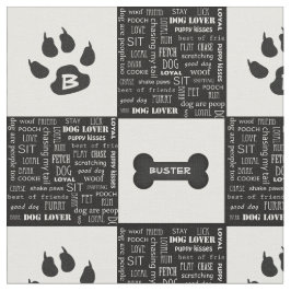 Svartvit Hund Bone | Namn och Monogram Tyg