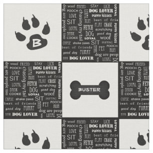 Svartvit Hund Bone Namn och Monogram Tyg