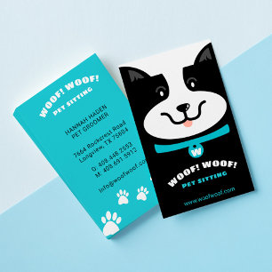 Svartvit Hund Pet Sitta & Grooming Lycklig Visitkort