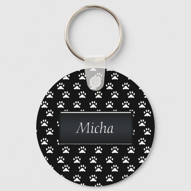 Svartvit Hund Tass Monogram Nyckelring (Framsida)