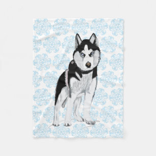 Svartvit Husky Fleecefilt