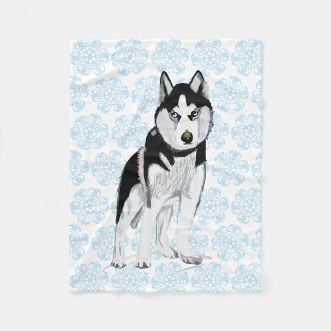 Svartvit Husky Fleecefilt (Framsidan)