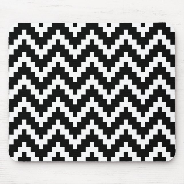 Svartvit Ika Zigzag Geometric Mönster Musmatta (Framsidan)