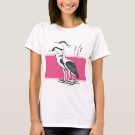 Svartvit illustration av Heron T Shirt