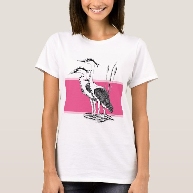 Svartvit illustration av Heron T Shirt (Framsida)