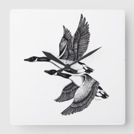 Svartvit illustration av Kanada Geese Fyrkantig Klocka
