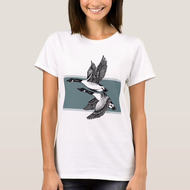 Svartvit illustration av Kanada Geese T Shirt (Framsida)