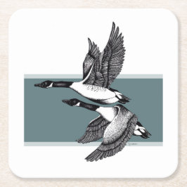Svartvit illustration av Kanada Geese Underlägg Papper Kvadrat