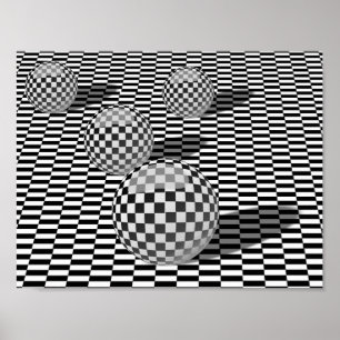 Svartvit illustration med bollar på ett schack poster