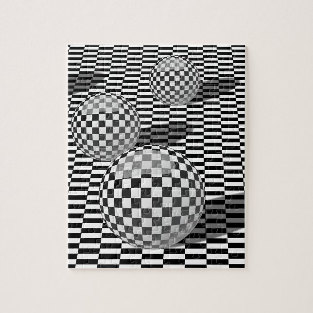 Svartvit illustration med bollar på ett schack pussel (Vertikal)