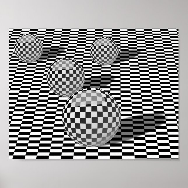 Svartvit illustration med bollar på schack poster (Framsidan)