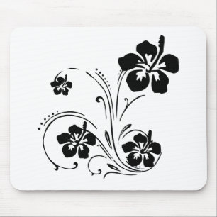 Svartvit illustrerad blomma Mousepad Musmatta