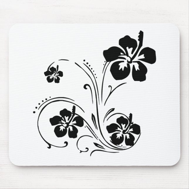Svartvit illustrerad blomma Mousepad Musmatta (Framsidan)